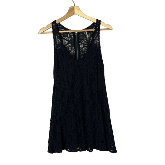 Free People Black V-Neck Lace A-Line Mini Dress XS - Picture 1 of 4